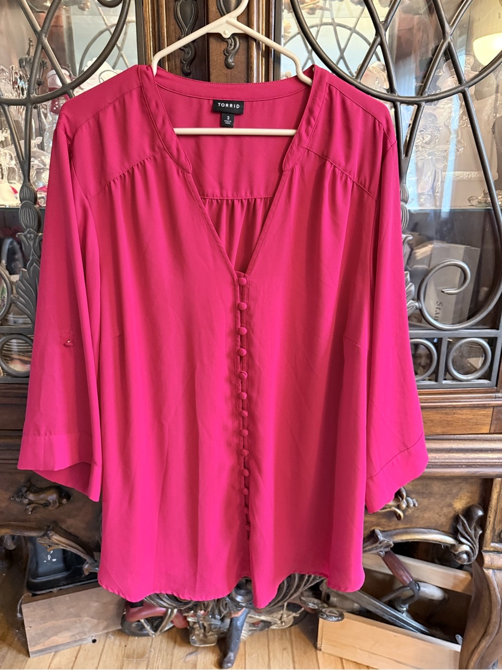 torrid Hot Pink Button-Front V-Neck Blouse